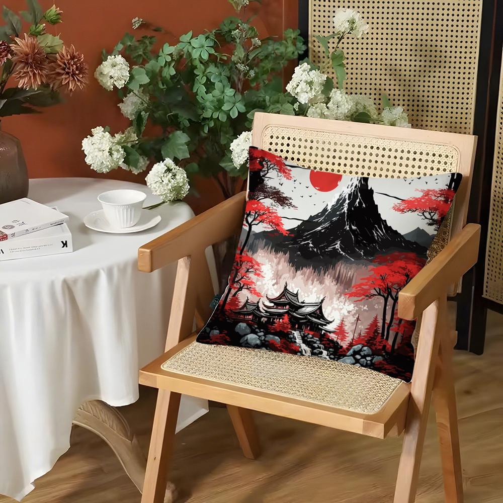 Japanese Red Moon Cushion Cover Silky Short Plush Invisible Zipper Dustproof Sofa Pillow Case for Home Decor