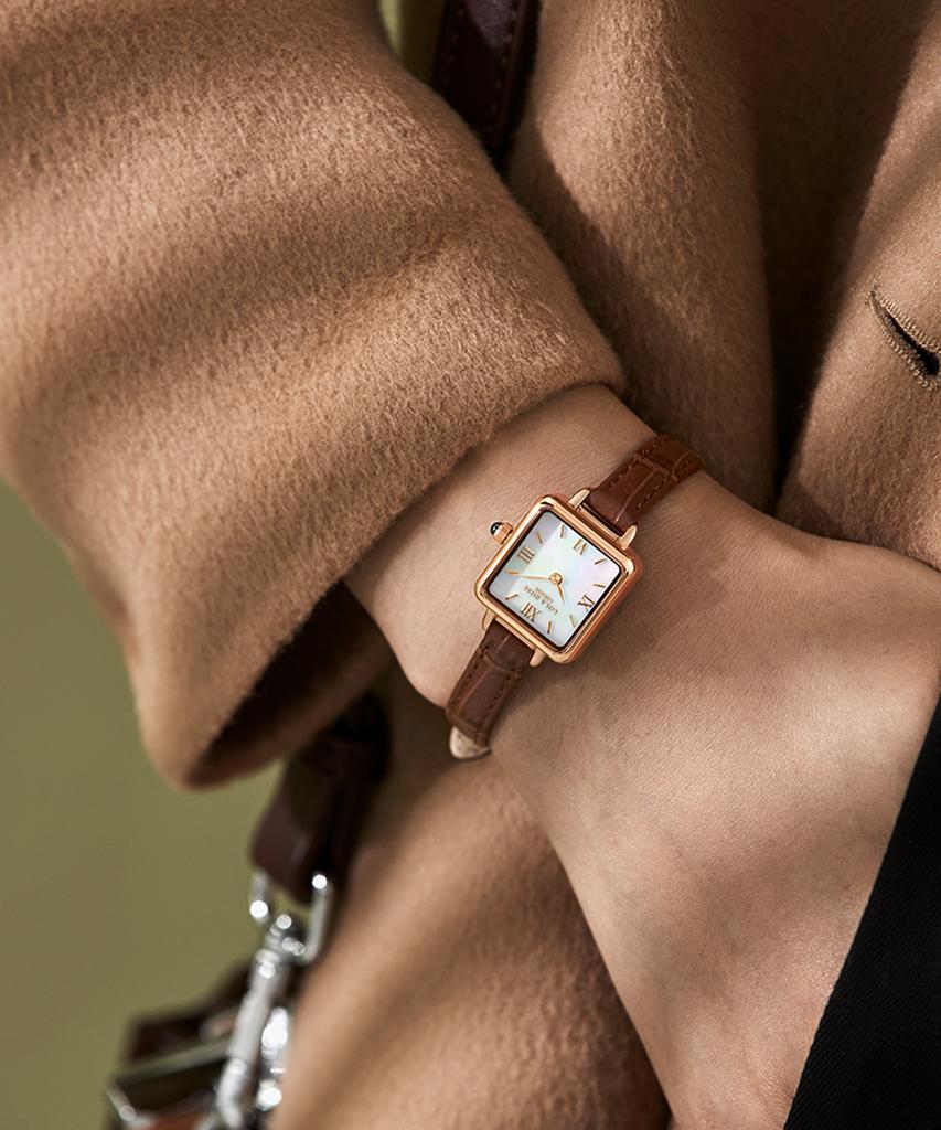 Lollalojeu Cube Mother-Of-Pearl Brown Leather Women'S Watch