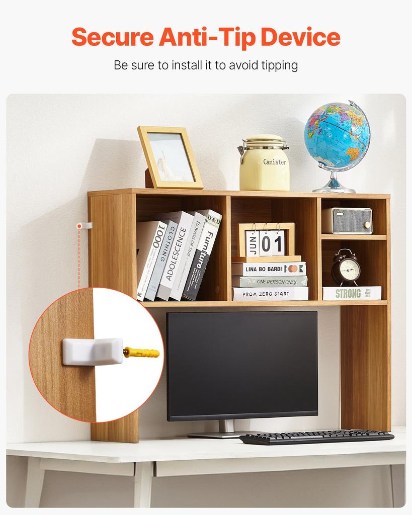 VEVOR Desktop Bookshelf, 1-Tier Wood Desktop Storage Organizer, 37" x 9.4" x 28.7" Office Storage Rack Wood Display Shelf