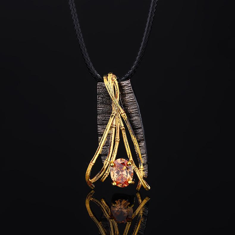 Геометрическое ожерелье с медальоном из черного золота и ожерельем Haute Sens Line Champagne Zircon