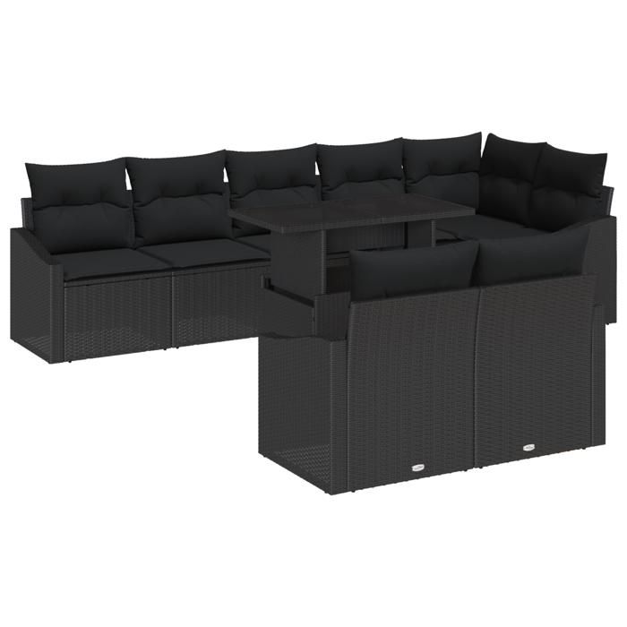 VidaXL Ensemble de canapé de jardin 9 pièces avec coussins Noir Poly Rotin 3349029
