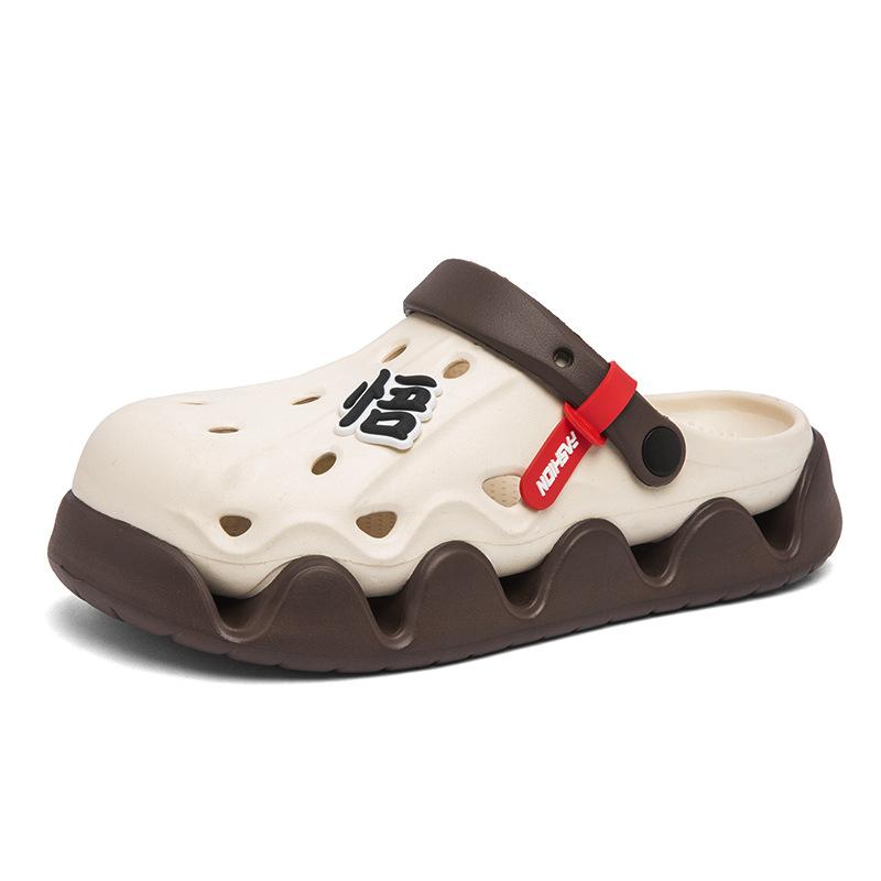 Туфли с дырочками на толстой подошве, мужская модная индивидуальная верхняя одежда, тапочки-мешки, мужские нескользящие пляжные сандалии двойного назначения