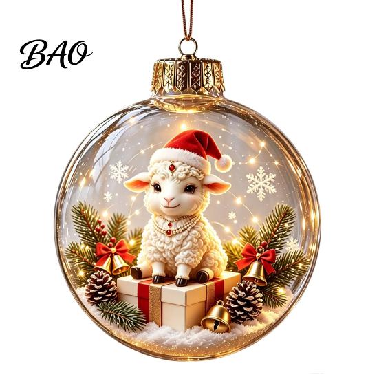 Christmas Party Favors Glowing Story Ornament, Light?Up Mini Holiday Scene Hanging Ball with Warm Reusable Plastic Baubles LED Light, Clear