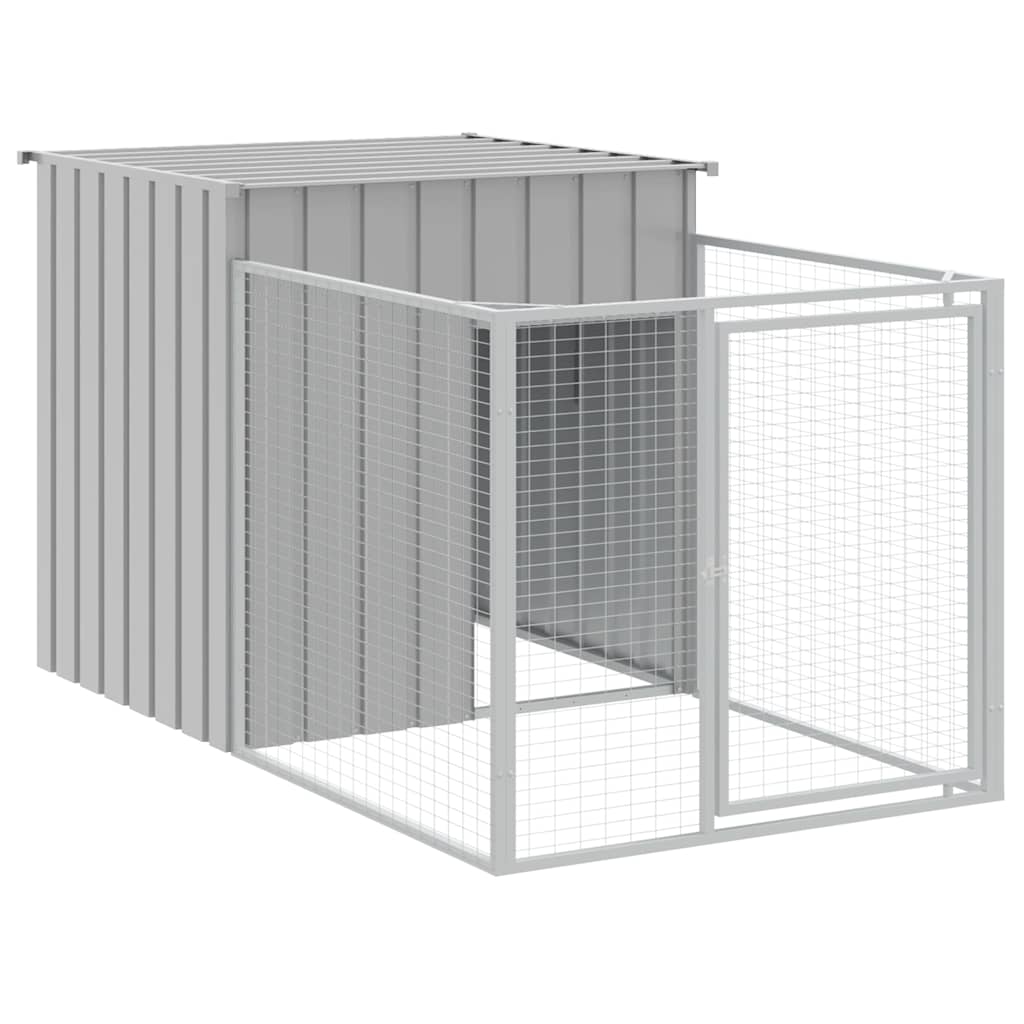 Dog Kennel with Run Light Grey 110 x 201 x 110 cm Galvanized Steel