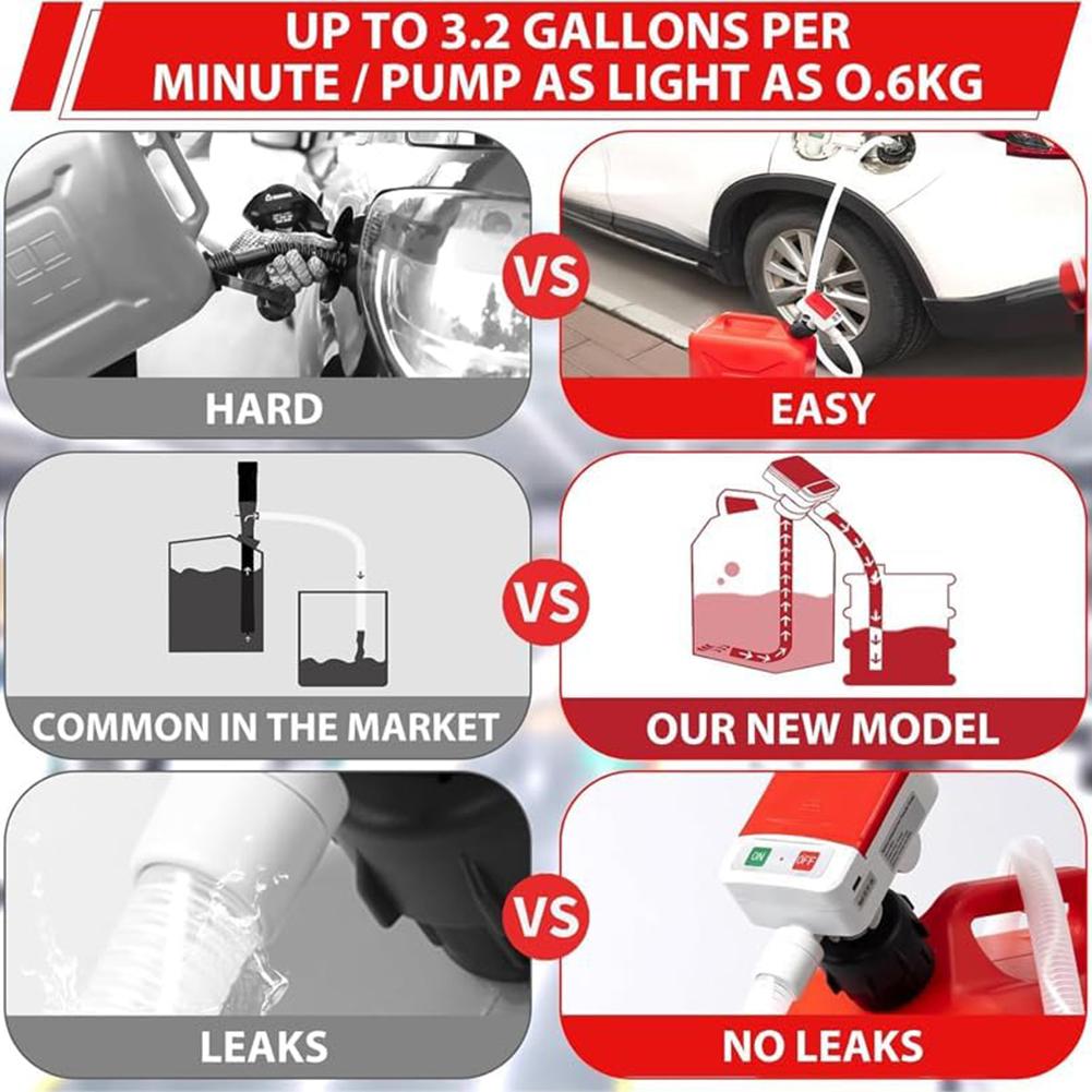Насос для перекачки топлива с датчиком автостопа, шланг 51", работает от батарей, с адаптером для бака, портативный насос для жидкости