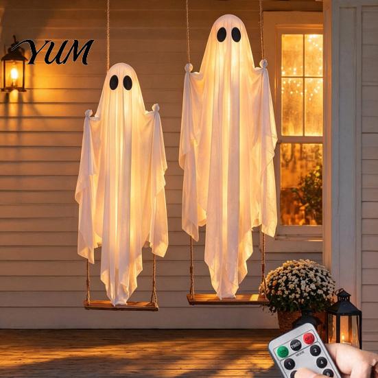 Party Props for Festive Atmosphere Large Hanging Swing Ghost Halloween Decoration with Remote Control And String Garden Ornament Warm Lights