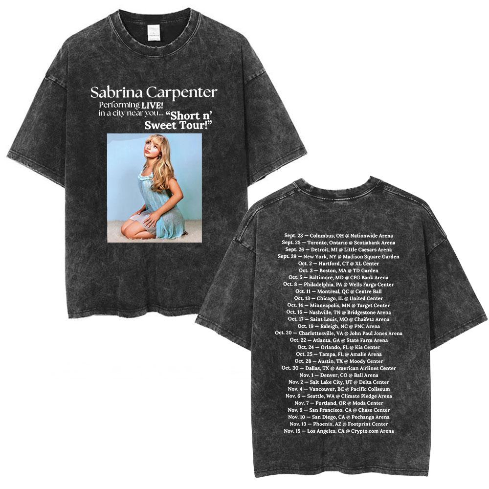 Sabrina Carpenter Short N Sweet Tour Стирка Графическая Футболка Мужчины Женщины Лето Хлопок Повседневная Оверсайз Короткий Рукав Футболки Топы