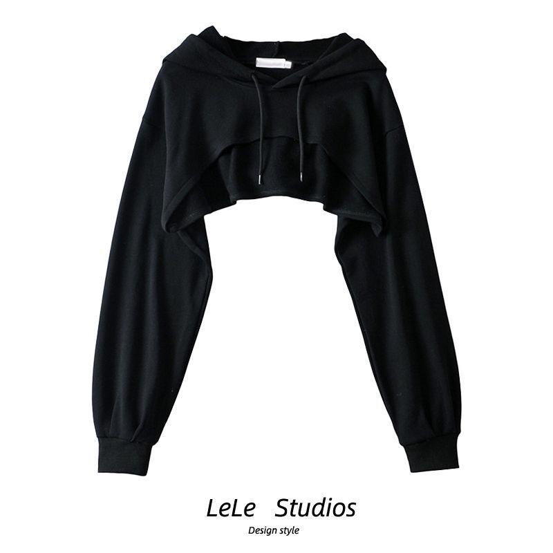 Женская толстовка с капюшоном, ранняя осень, новинка Ins Personality Irregular, ультракороткий топ с длинными рукавами