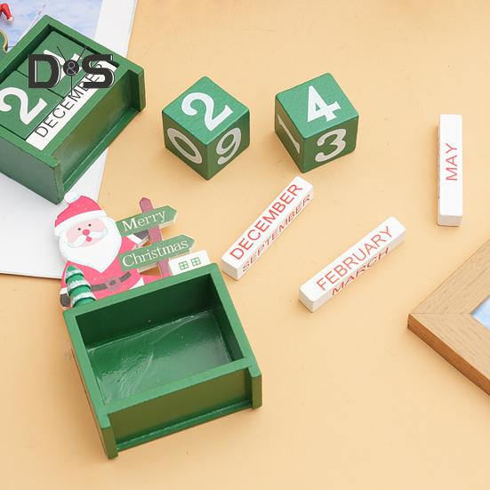 Рождественский деревянный настольный календарь Санта-Клауса, снеговика, оленя, дерева, вечного календаря, деревянного блока для украшения домашнего офиса