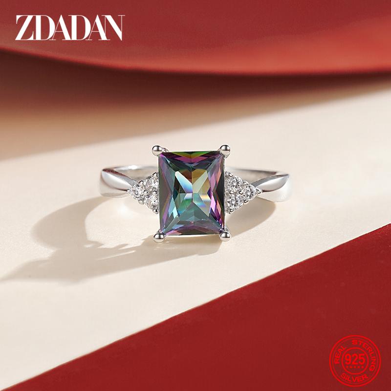 925 Sterling Silver Square Aquamarine Ring for Women Fashion Wedding Jewelry