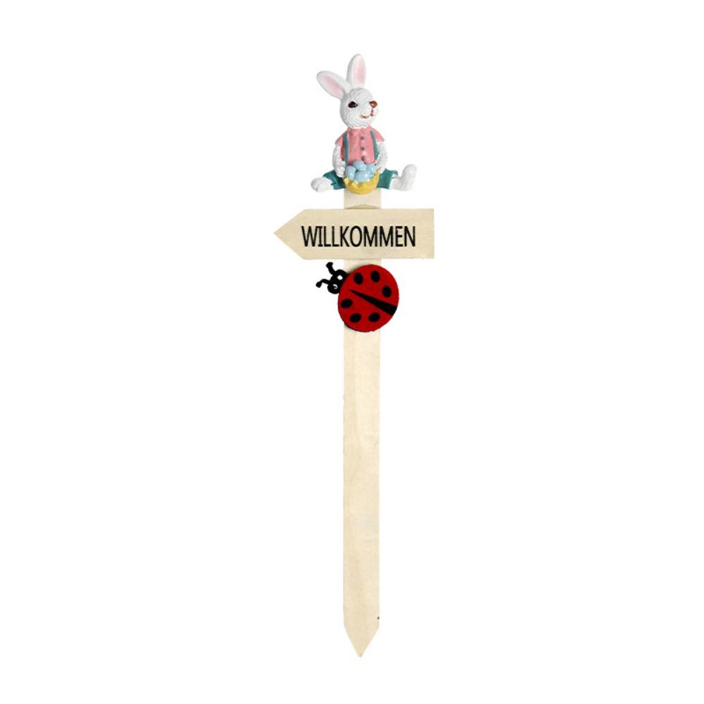 Wooden Easter Welcome Standing Sign Cartoon Bunny Resin Garden Landscape Decoration DY Stakes Lawn Ornament Party Decoration