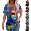 T Shirts For Women Pleated Square Neck Dressy Casual Blouses Printing Short Sleeve Summer Tops Loose Fit