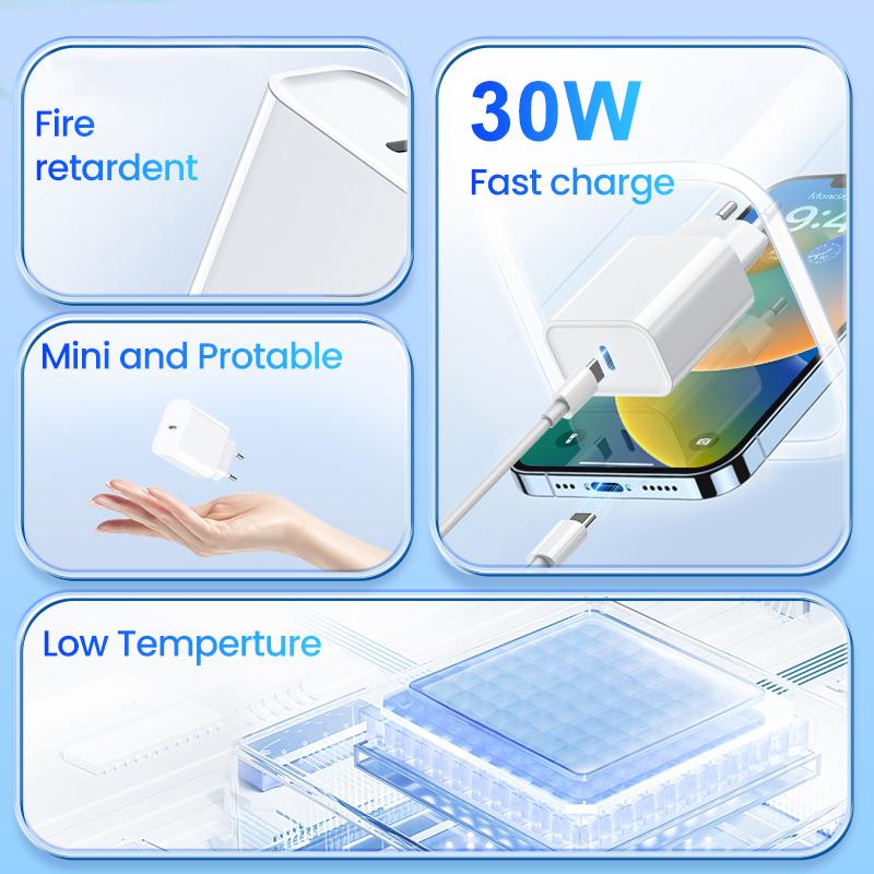 New 35W PD USB-C Fast Charge For iPhone 16 15 Pro Max Plus Samsung Xiaomi Phone Power Adapter Type C Quick Charging Cable