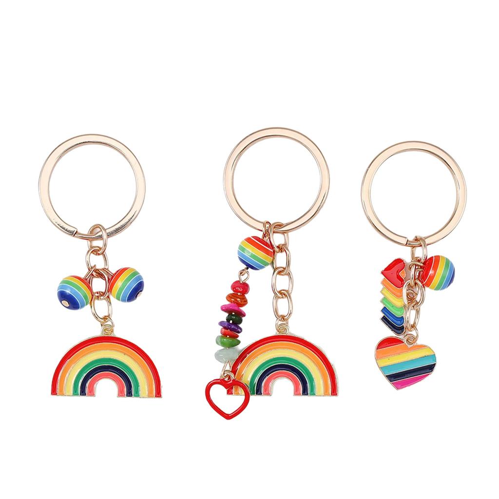 Trendy Rainbow Keychain Colorful Alloy Keyring Sturdy Designs for Everyday Use