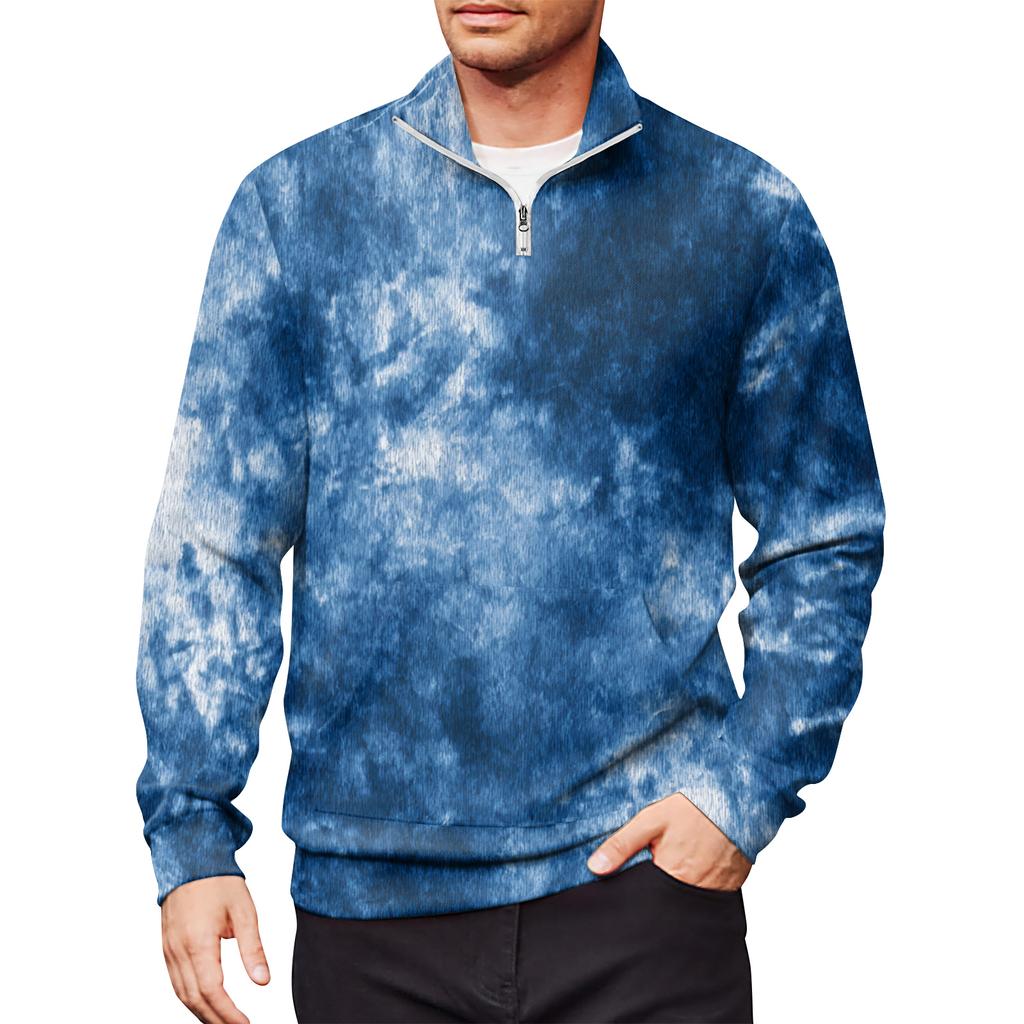 Мужской свободный повседневный свитшот на молнии 1/4, модный топ с длинным рукавом и принтом, с карманами