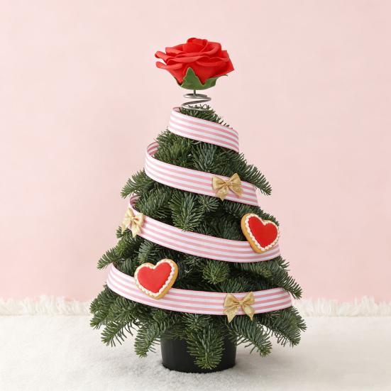 Верхушка для елки на День святого Валентина Красная роза Верхушка для елки со спиральной проволочной основой Романтическое украшение в виде розы для украшения мини-елок Праздничная вечеринка Домашний декор