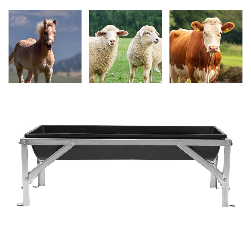 Livestock Feed Trough, 39inch Long Large Capacity Hay Feeder Goat Hay Feeder with Stand,for Calves,Sheep,Horses, Alpacas (Black)