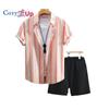 Cozy Up Mens Hawaiian Shirt and Short Beach Set Match Tropical Pineapple/Flamingo Pattern Outfits Short Sleeve Short 2 PC