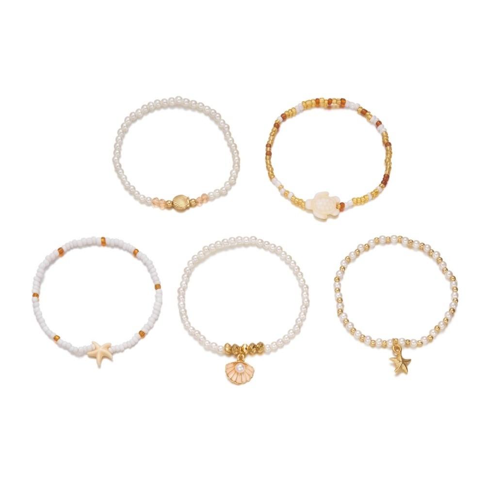 Bohemian Multilayer Shell Bracelets Starfish Wrap Charm Hand Chain New Conch Beaded Bangles  Beach