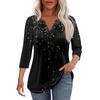 Women's Fashionable Casual Pleated  V Neck Solid Color Seven Quarter Sleeve T-shirt Top