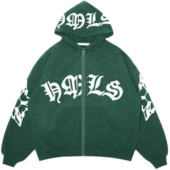 Women Y2K Zip Up Hoodie, Foam Letter Print Hooded Jacket, Loose Long Sleeve Street Sweatshirt