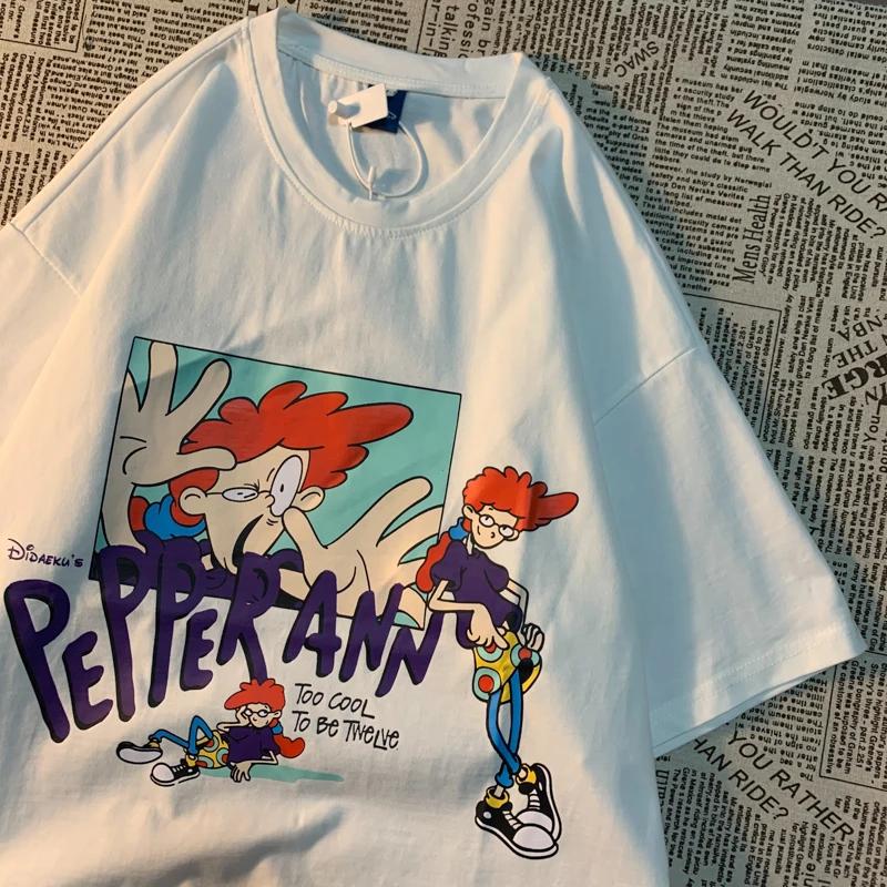 Оригинальная американская уличная забавная мультяшная универсальная короткая футболка из хлопка, свободная повседневная футболка для пар с короткими рукавами для мужчин и женщин