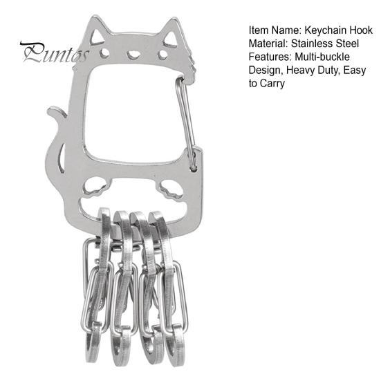 Брелок Lucky Cat из нержавеющей стали со съемными S-образными крючками, прочный портативный держатель для ключей для кемпинга на открытом воздухе, металлическая подвесная пряжка-карабин