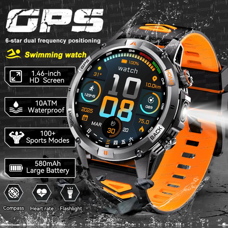 Новая умная часы с GPS-картой, навигацией, AMOLED-экраном, водонепроницаемостью 10 ATM, компасом, фонариком, поддержкой звонков по Bluetooth, для мужчин