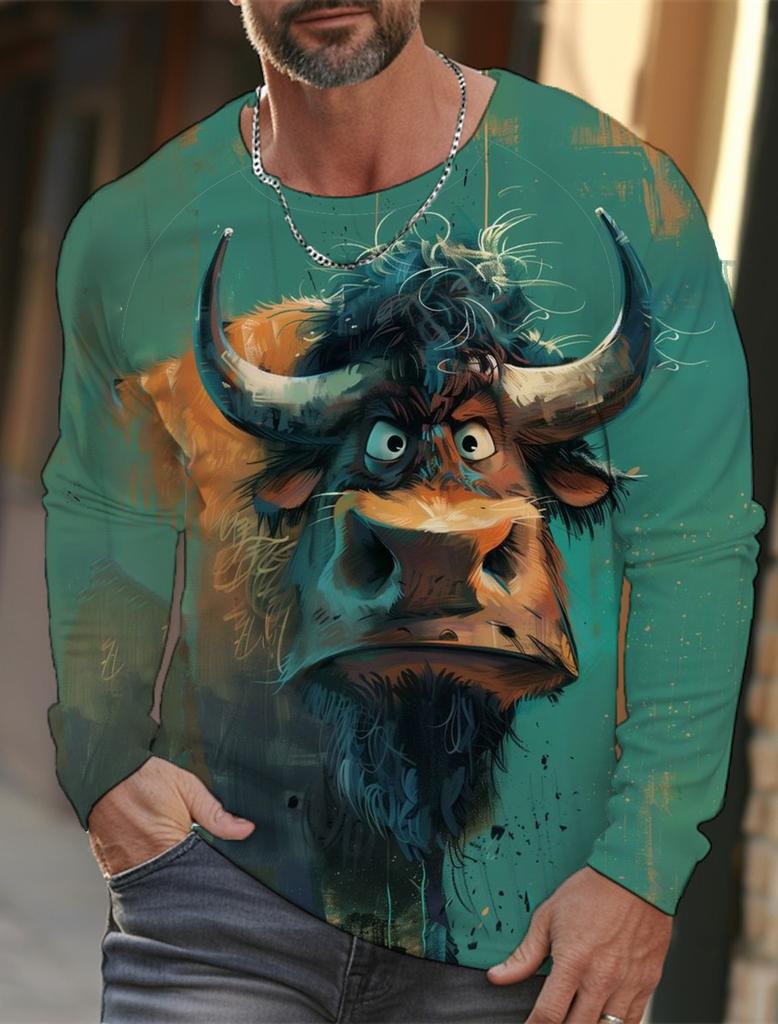 Funny 3D Animal Print Mens T Shirt Hip Hop Trend Harajuku Street Clothes Autumn Loose Top Fashion Cotton Long Sleeve T-shirt Men