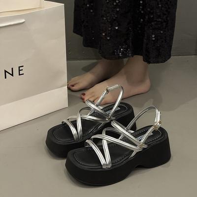 Французские платформенные сандалии в стиле феи, женская летняя обувь для ношения с юбками, новые популярные универсальные туфли на танкетке, римские сандалии