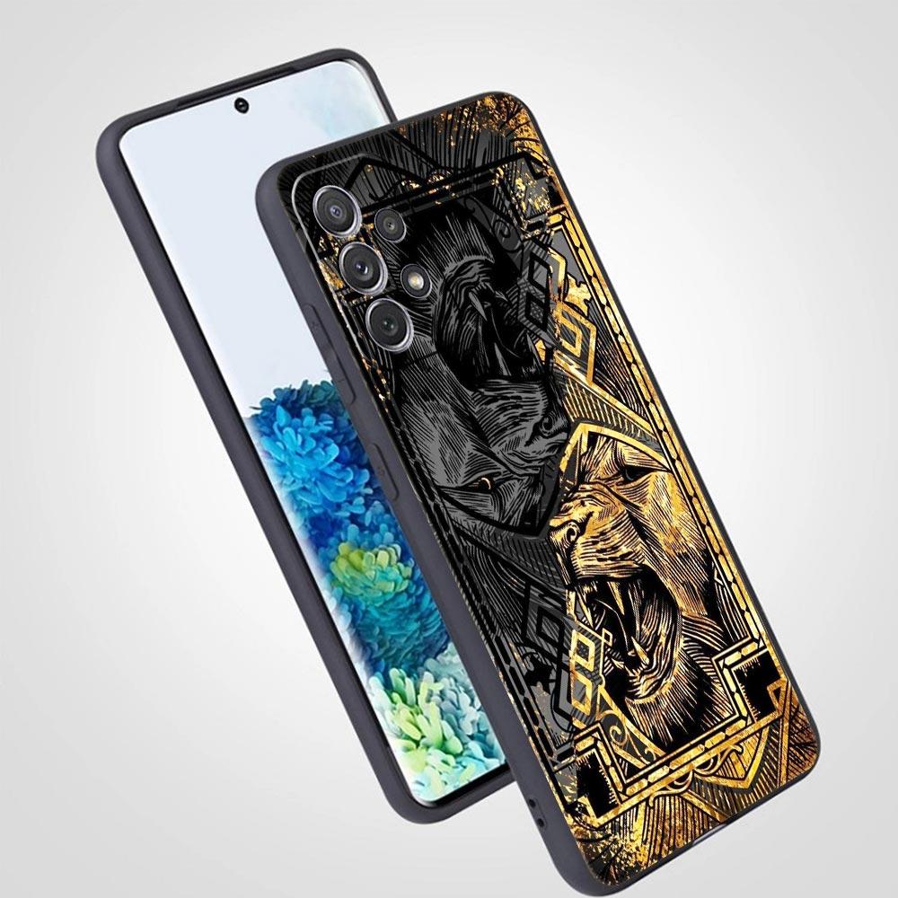 Cross Pattern Bicolor Lion Phone Case for Samsung Galaxy A55 A35 A17 A07 A15 A13 A25 A51 A71 A72 A73 A32 A52 A52S A41 Soft TPU