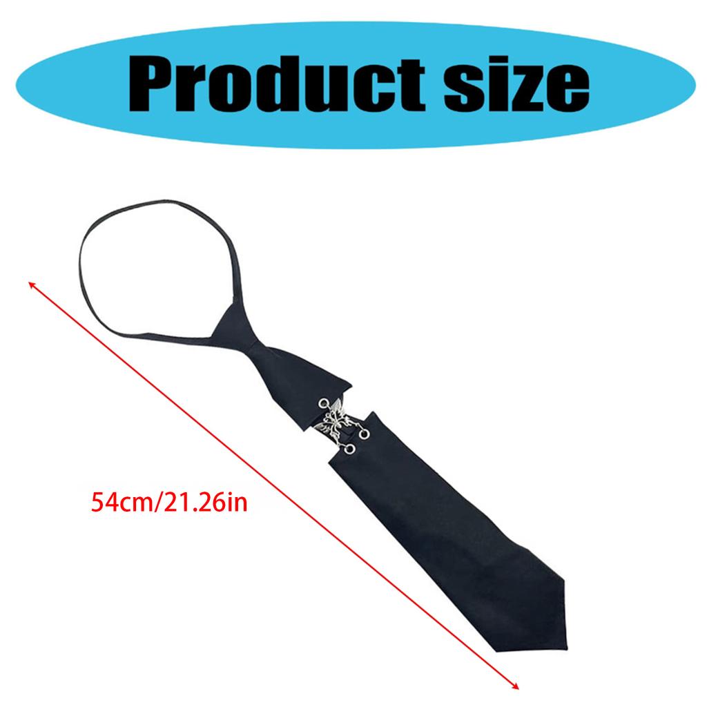 Aesthetic Punk Metal Butterfly Link Pre Tied Tie Japanese School Uniform Adjustable Black Necktie Neckwear for Women Men