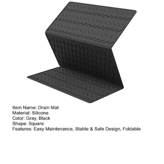 Silicone Dish Drying Mat for Kitchen Counter 3-Fold Large Drain Pad with Hanging Hole Non-Slip Countertop Drying Rack Multifunctional Drainer Board