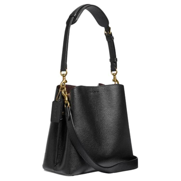COACH Willow Polished Pebbled Leather Bucket Bag, Portable Crossbody Bag, Shoulder Bag Medium Women's Brass & Black C3916-B4BK