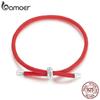 BAMOER Handmade 925 Sterling Silver Red Lucky Charms Bracelet Women Men Red Black Adjustable Rope Jewelry