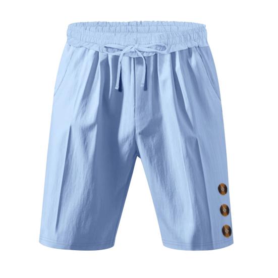 Мужские шорты средней посадки с эластичной талией, регулируемые повседневные шорты на шнурке с карманами, декором на пуговицах, гавайские пляжные шорты