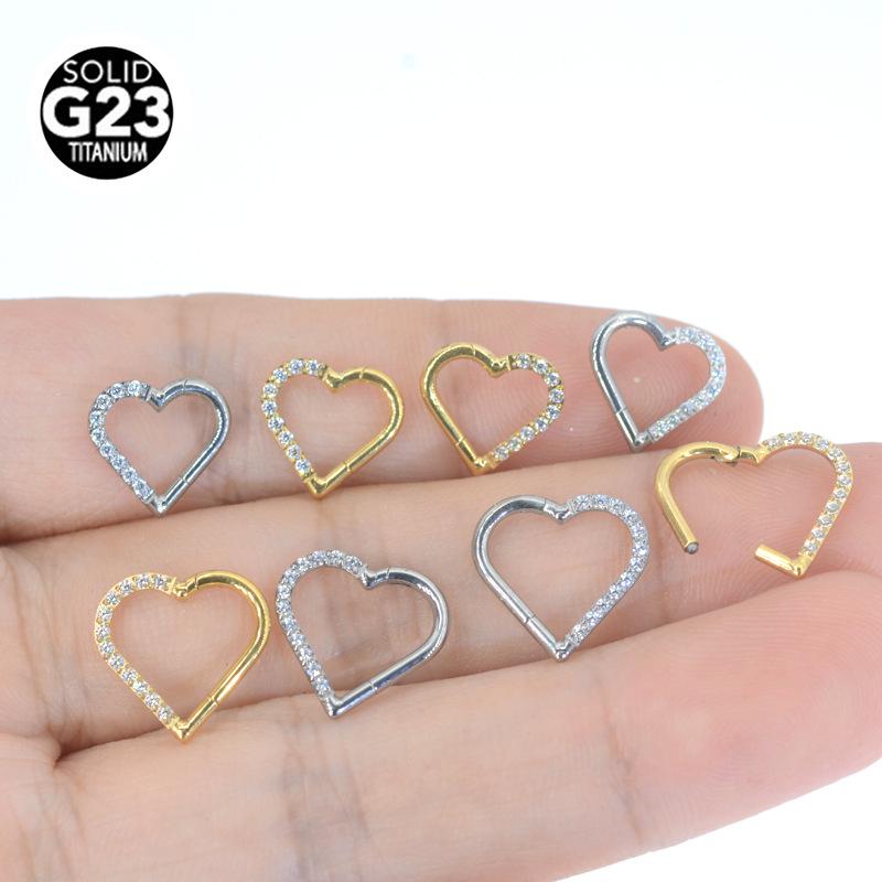 G23 Titanium Heart-Shaped Nose Ring Stud - Seamless Earrings for Body Piercing