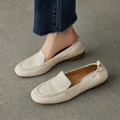 Чао мягкий~ новая одинарная обувь кожаные лоферы на одной педали 2025 осень новая неглубокий вырез универсальная обувь на плоской подошве