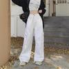 2025 Women's High-Waist White Pocket Jeans: American Style, Loose Wide-Leg, Spring/Autumn Trend