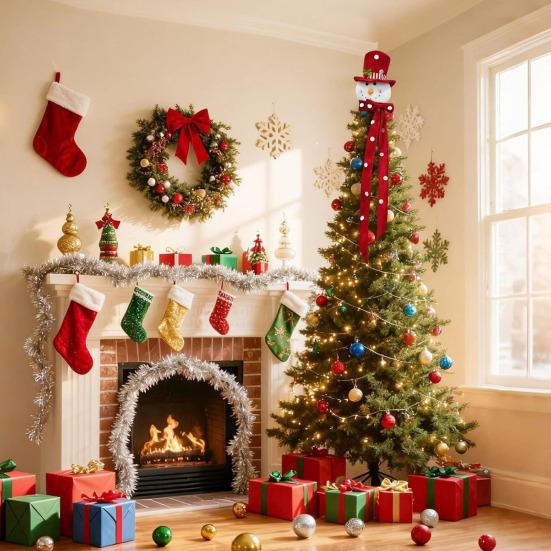 Плюшевый Топпер на Елку Снеговик Рождественское Украшение из Ткани с Праздничной Шляпой Мягкий Сезонный Акцент для Праздничного Дома и Декора для Вечеринки