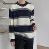 Hirsionsan, зимний винтажный полосатый мягкий пуловер, женский простой вязаный свитер с круглым вырезом и длинными рукавами, женские свободные элегантные корейские модные топы