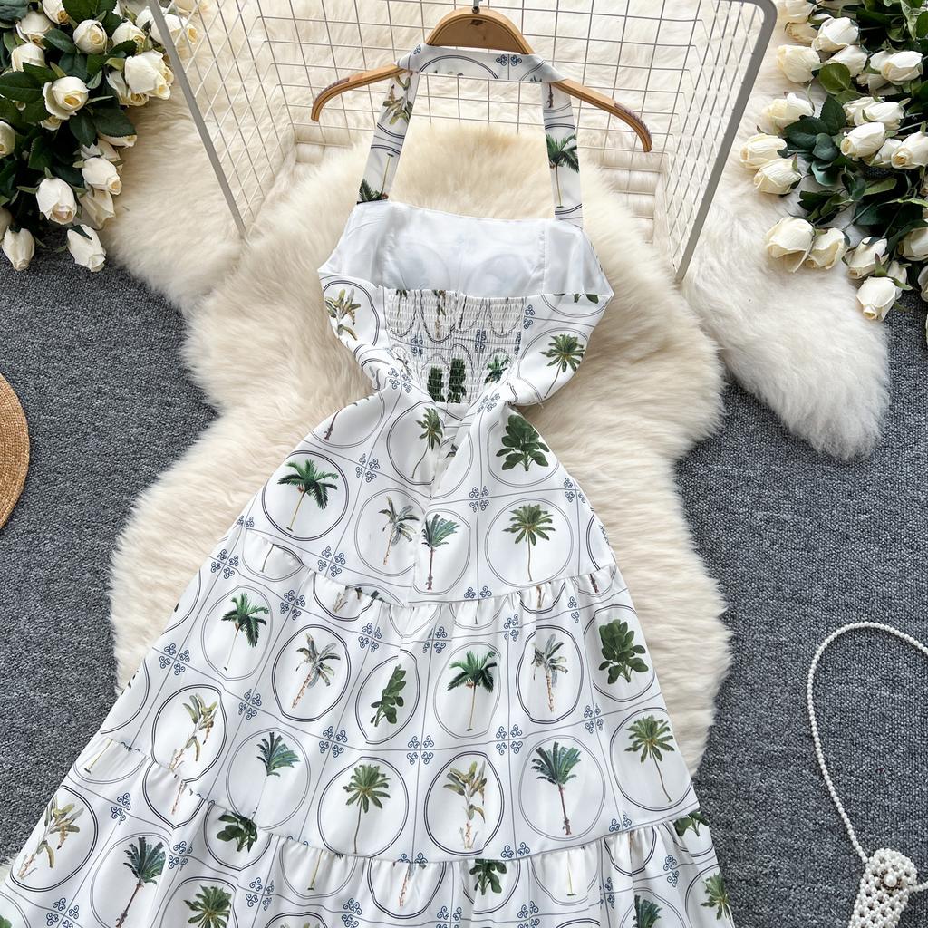 Летние женские халтер с открытой спиной и принтом, длинные макси-платья с большим качелями и шикарными платьями