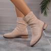 2024 Winter Women's Boots New Round Toe Solid Color Square Heel Suede Short Tube Zipper Low Heel Women's Fashion Boots
