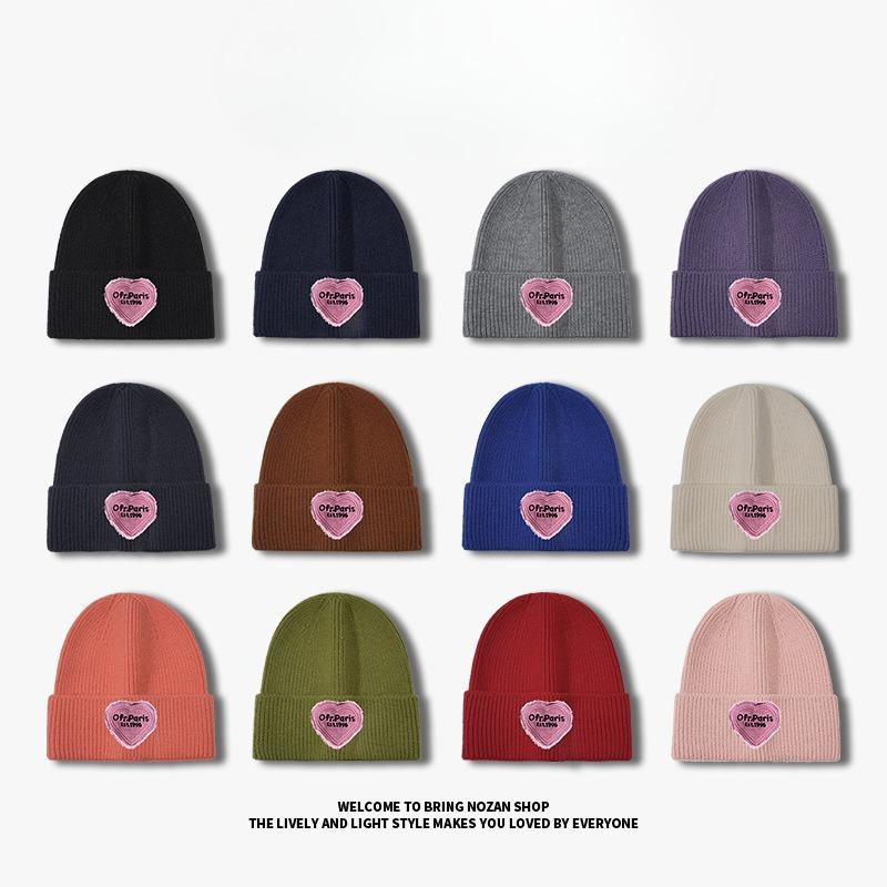 Love Patch Knitted Hat for Women in Autumn and Winter Versatile Fashionable Woolen Hat Large Head Circumference Warm Pullover Cold Hat