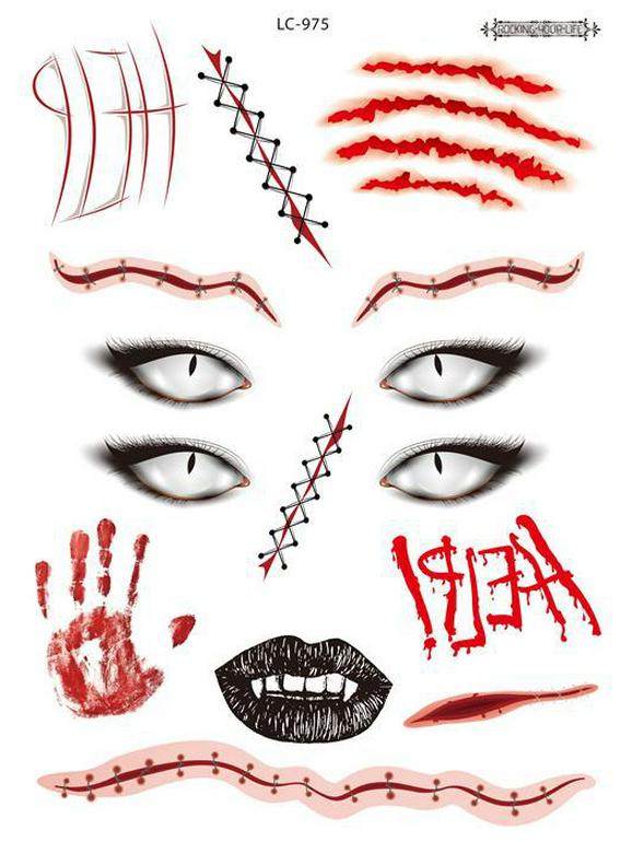 European & American Style Halloween Horror Face Tattoo Stickers for Masquerade Parties