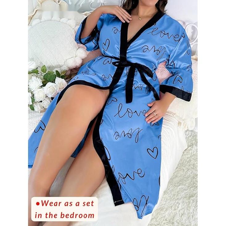 Женский халат на День святого Валентина больших размеров, сексуальный атласный халат, длинная одежда для сна