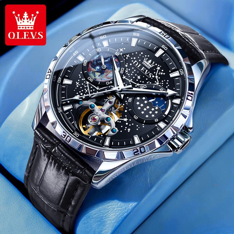 OLEVS Brand Watches Fashion Star Mechanical Watch Men Business Hollow Waterproof Men's Watch Men