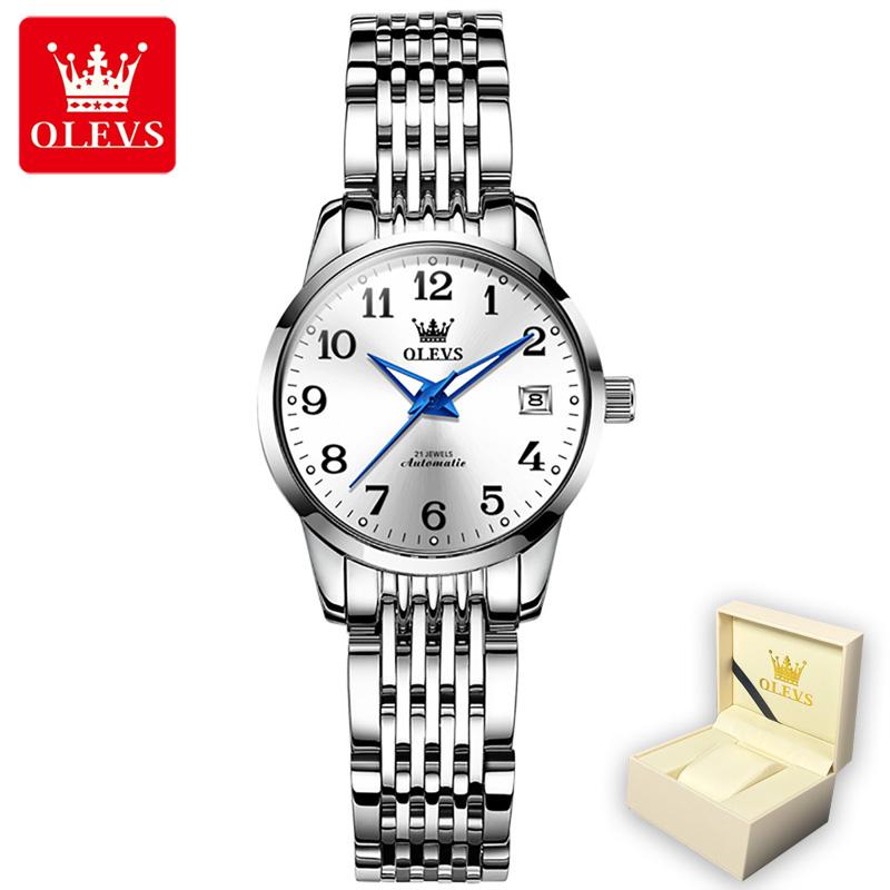 OLEVS 6666 с подарочной коробкой, механические настольные водонепроницаемые женские часы с одним календарем, женские часы