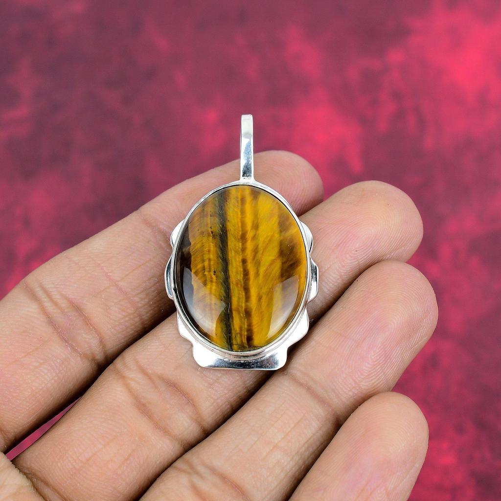 Tiger's Eye 925 Solid Sterling Silver Pendant, Handmade Gemstone Pendant, Gift For Mom Antique Jewelry