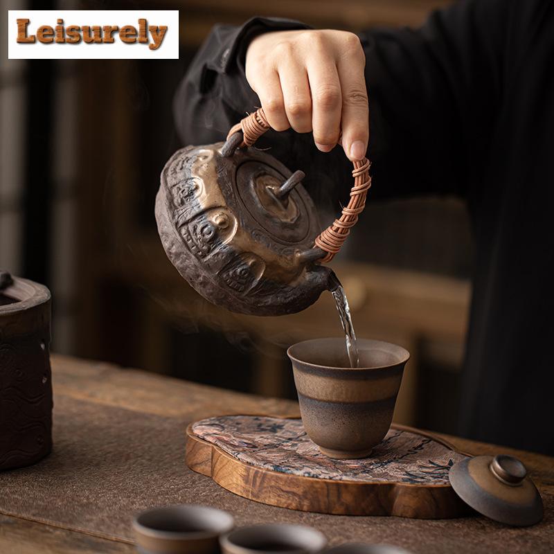 Ретро позолоченная железная глазурь, алкогольная греющая печь для чая, китайская грубая керамика, кипящая вода, чайник с боковой ручкой, нагреватель для чая, печь